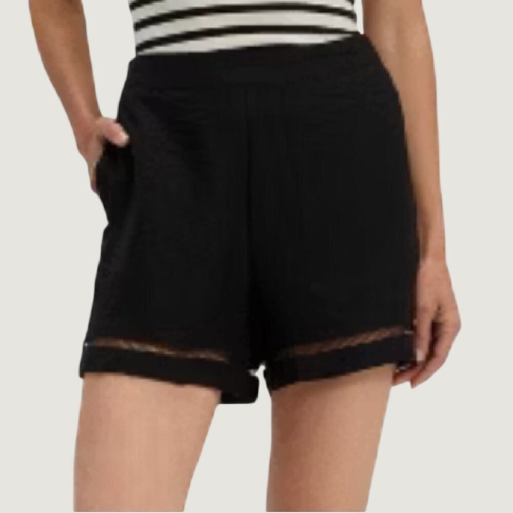 A New Day Black High Rise Pull On Shorts Ladder Trim Womens XS Loose Fit